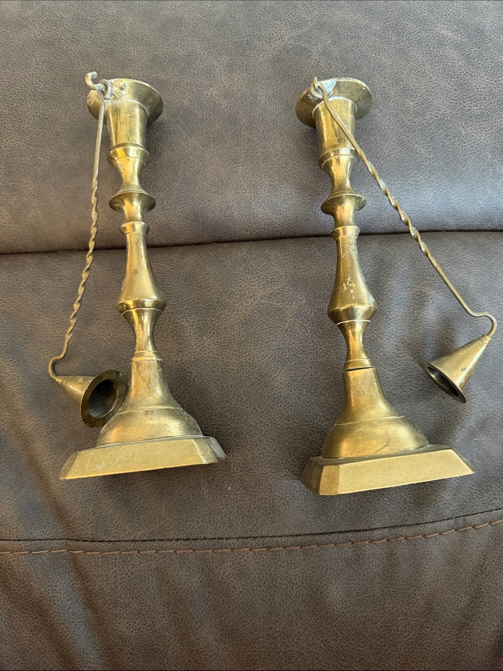 Brass Candelabras with Snuffers - Vintage Brass Finish